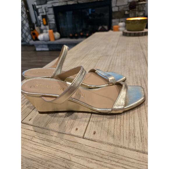 Stuart Weitzman Aleena Gold Wedge Sandals Women's Size 8B Slingback 438 MSRP - Picture 3 of 8